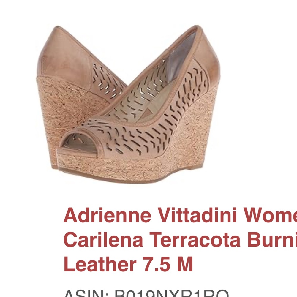 Adrienne Vittadini Carilena Taupe Cutout Leather Cork Wedge Peep Toe